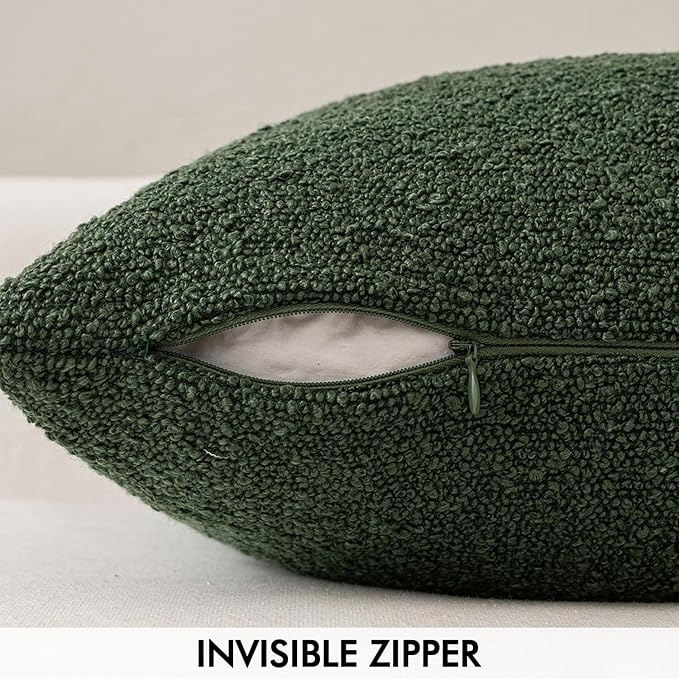 MIULEE 18x18 Inch Christmas Decorative Pillow Covers for Couch Bed Set of 2 Textured Boucle Neutral Winter Throw Pillows Dark Green Accent Solid Cushion Pillowcases Sofa Livingroom Home Decor