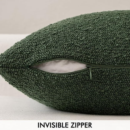 MIULEE 24x24 Christmas Decorative Euro Sham Throw Pillows for Bed Set of 2 Textured Boucle Neutral Winter Throw Pillow Covers Dark Green Accent Solid Couch Pillowcase Sofa Livingroom Home Decor