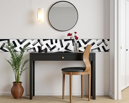 FLFK Black and White Design Wallpaper Border - Peel and Stick Wall Paper, Self Adhesive Removable PVC Borders Sticker, Modern Waterproof Trim for Home Decor, 8" x 240"