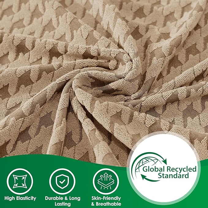 MAXIJIN Couch Cushion Covers for Sectional Sofa, Stretch Sofa Cushion Cover Washable Furniture Protector with Elastic Bottom & Non-Slip Strap for Pets Kids (3PC Seat Cover, Khaki)
