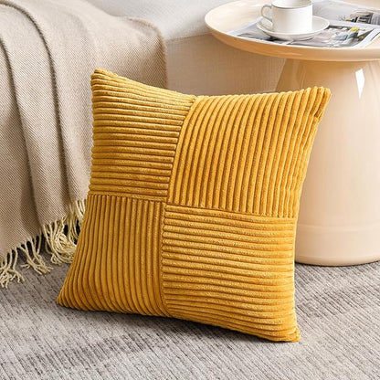 Fancy Homi 2 Packs Gold Yellow Euro Decorative Throw Pillow Covers 26x26 Inch for Couch Bed Sofa, Rustic Farmhouse Boho Home Decor, Soft Corss Corduroy Patchwork Textured Square Cushion Case 66x66 cm
