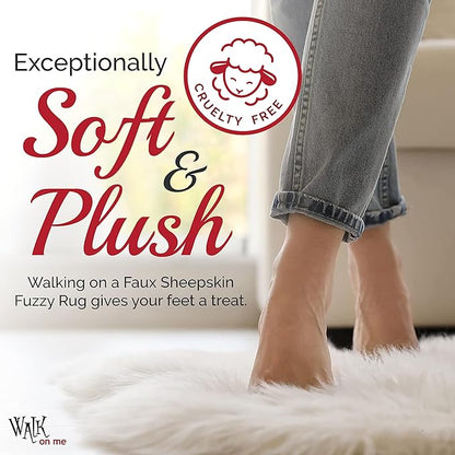 Walk on Me White Double Pelt Faux Fur Sheepskin Rug: Ultra Soft, Super Thick, Fluffy 2x6 Feet, Living Room, Bedroom, Office, Synthetic, Latex, Non-Slip