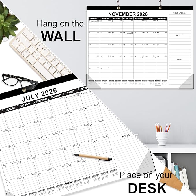GuassLee Large Desk Calendar 2026,3 Packs 22" x 17" Desktop Wall Calendar 18 Months Wall Planner Runs from Jan. 2026 to Jun. 2027 with Julian Date To-do & Notes Monthly Goals for School Home Office