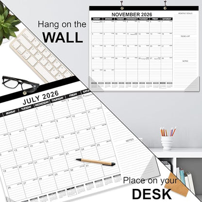 GuassLee Large Desk Calendar 2026,3 Packs 22" x 17" Desktop Wall Calendar 18 Months Wall Planner Runs from Jan. 2026 to Jun. 2027 with Julian Date To-do & Notes Monthly Goals for School Home Office