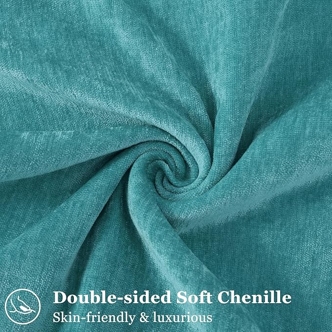 decorUhome Spring Couch Euro Sham Throw Pillow Covers 24x24 Set of 2, Decorative Soft Velvet Neutral Chenille Pillow Covers with Elegant Design for Sofa Bed Living Room Home Decor, Teal
