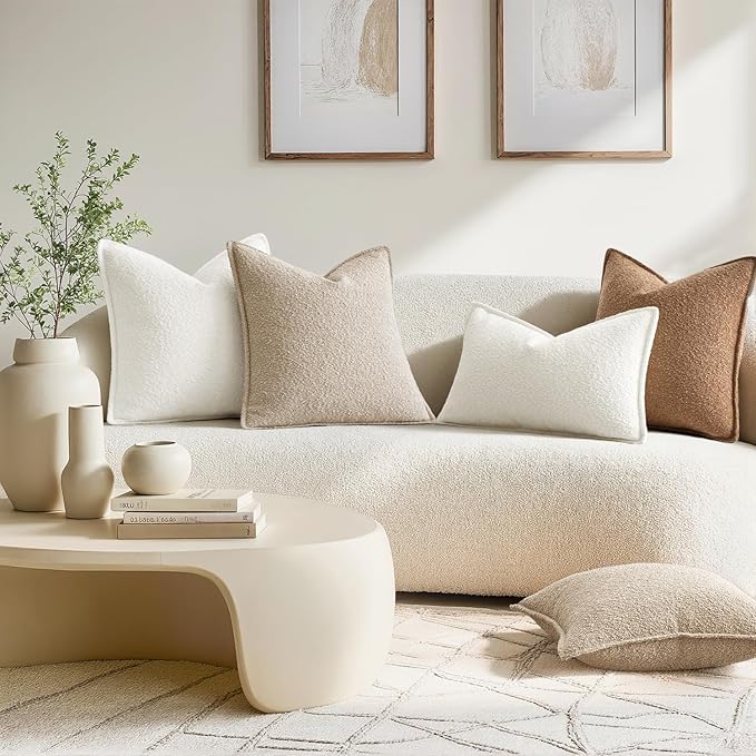 MIULEE Pack of 2 Decorative Textured Boucle Throw Pillow Covers 12x20 Inch Christmas White Broadside Thick Boho Lumbar Pillows for Farmhouse Accents Sofa Couch Bedroom Living Room Home Decor