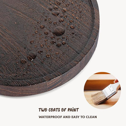 Round Decorative Tray Wood Bathroom Counter Organizer Farmhouse Kitchen Decor Wooden Riser for Soap Dish, Perfume, Candle, Sponge, 9 Inch, Dark Brown