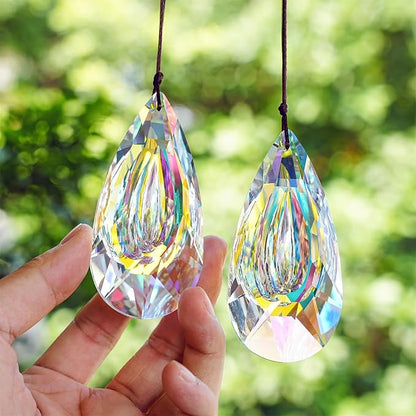 HDCRYSTALGIFTS 2pcs 89mm Hanging Crystal Prisms Suncatchers, Sun Catcher Indoor Window Rainbow Maker Crystals for Home Garden Decor Glass Ornaments for Christmas Tree