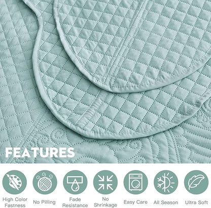 HZ & HY Oversized King Bedspread 128x120 Extra Wide, Ultrasonic Coverlet Bedding Set, Lightweight Thin Comforter, Reversible, 5 Piece, 100% Microfiber, Seaglass
