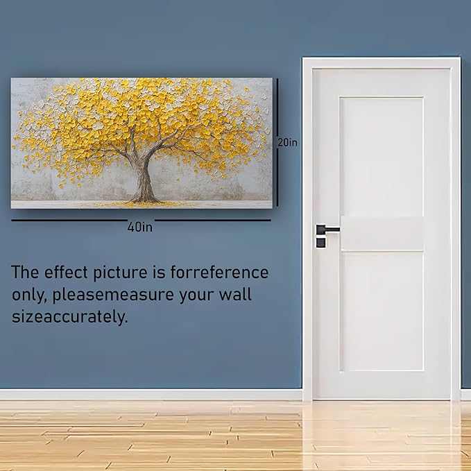Yellow Abstract Ginkgo Tree Picture Print Canvas Wall Art Living Room Dining Room Office Study Bedroom Wall Decor Wall Art Prints Modern Style Artwork Waterproof Ready to Hang - 20x40 Inch