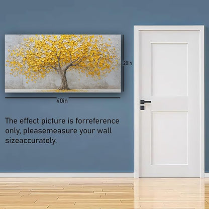 Yellow Abstract Ginkgo Tree Picture Print Canvas Wall Art Living Room Dining Room Office Study Bedroom Wall Decor Wall Art Prints Modern Style Artwork Waterproof Ready to Hang - 20x40 Inch