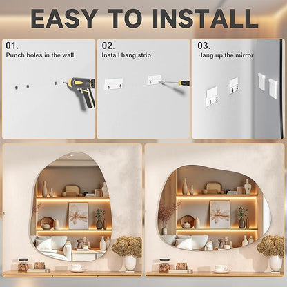 Hasipu Irregular Wall Mirror - 40"x30" Asymmetrical Frameless Mirror, Modern Decorative Mirrors for Living Room, Entryway, Hallway, Bathroom, Bedroom,Wall Mounted Home Decor