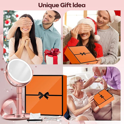Makeup Mirror with Lights, 30X Magnifying & Height Adjustable, Lighted Magnifying Mirror with 3 Light Modes & Stepless Dimming, Vanity Mirrors for Bathroom, Birthday Gift for Women, Rosegold