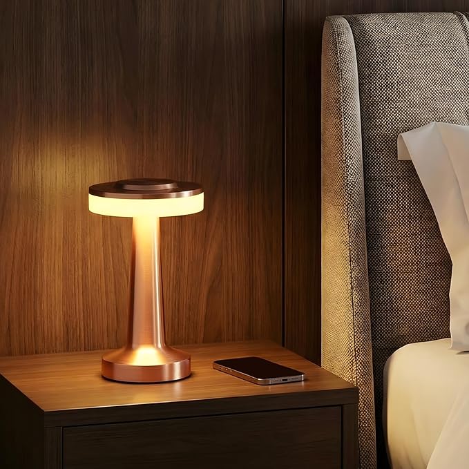 Riakrum 4 Pcs LED Portable Cordless Table Lamp with Touch Sensor 3 Color Stepless Dimming Rechargeable Battery up to 15 Hours Cordless Table Light Wireless Lamp for Nursery (Rose Gold)