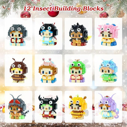 12 Days Advent Calendar 2025 Kids, 12 Packs Insects Building Blocks Set, Advent Calendar 2025 Boys for 6+ Years Old, Christmas Gifts for Girls and Boys, Party Favors (Insect)