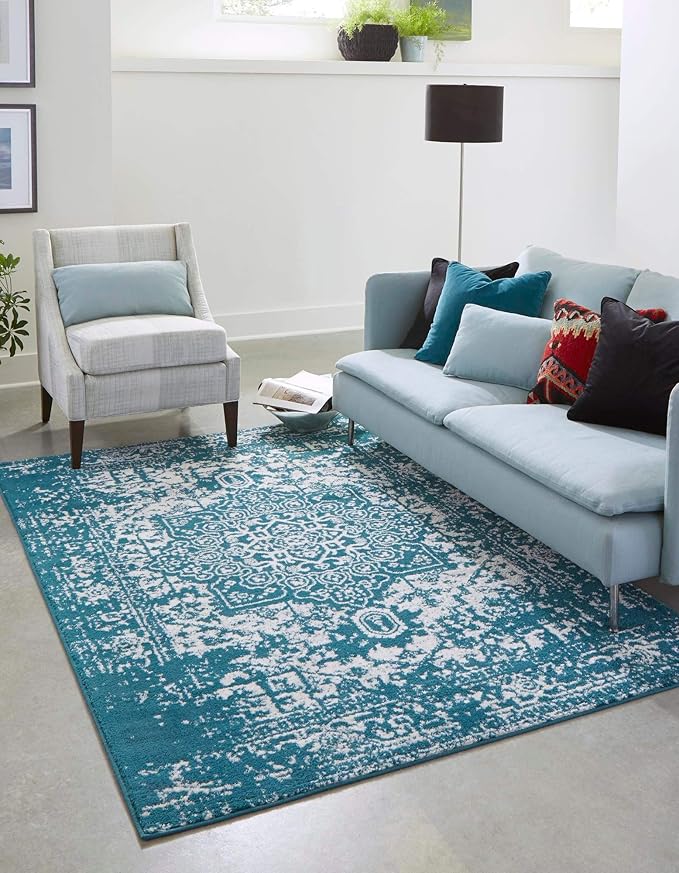 Rugs.com Arlington Collection Rug – 3' x 5' Turquoise Medium-Pile Rug Perfect for Living Rooms, Large Dining Rooms, Open Floorplans
