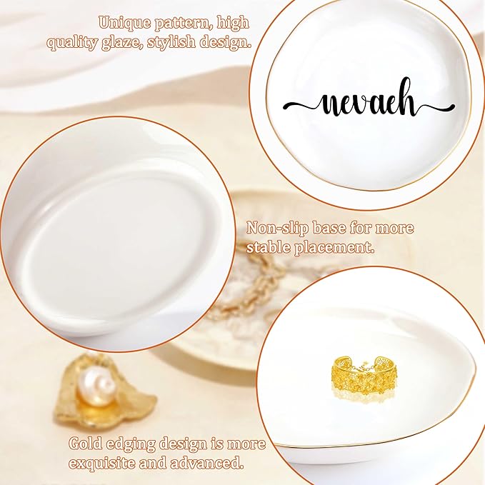 JoycuFF Nevaeh Personalized Name Ceramic Jewelry Tray, Mothers Day Christmas Anniversary Engagement Birthday Gifts for Women Couples, Trinket Dish for Rings Earrings Necklaces Bracelets Keys