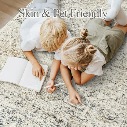 6x9 Area Rug for Living Room Washable 6x9 Non-Slip Modern Rugs for Bedroom Dinning Room Ultra-Thin Indoor Blue Ivory
