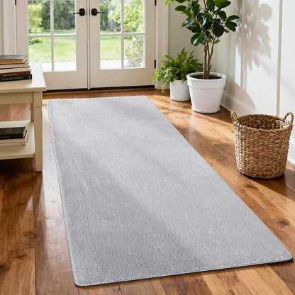 PURE ERA Carpet Stair Tread Landing Mat Area Rug Ultra Plush Shag Soft Non Slip Skid Resistant Tape Free Indoor Doormat Washable Reusable Grey 2' X 6'