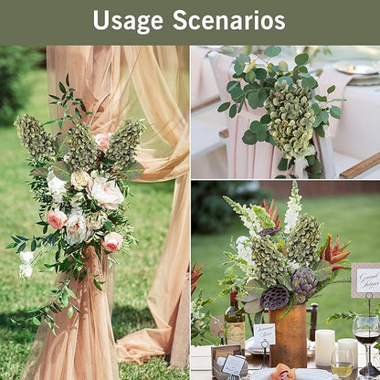 Green Hydrangea Artificial Flowers,Fake Fall Flowers Silk Hydrangea with Stems,Fall Faux DIY Floral for Table Vase,Hydrangeas Bouquet Indoor and Outdoor Decoration 24"（ Green） 8pcs No Vase