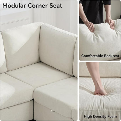 127'' Oversized U Shaped Modular Sofa, Sectional Couches with Storage for Living Room, Modern 9 Seater Cloud Sectional Couch with Movable Ottoman, Chenille Beige