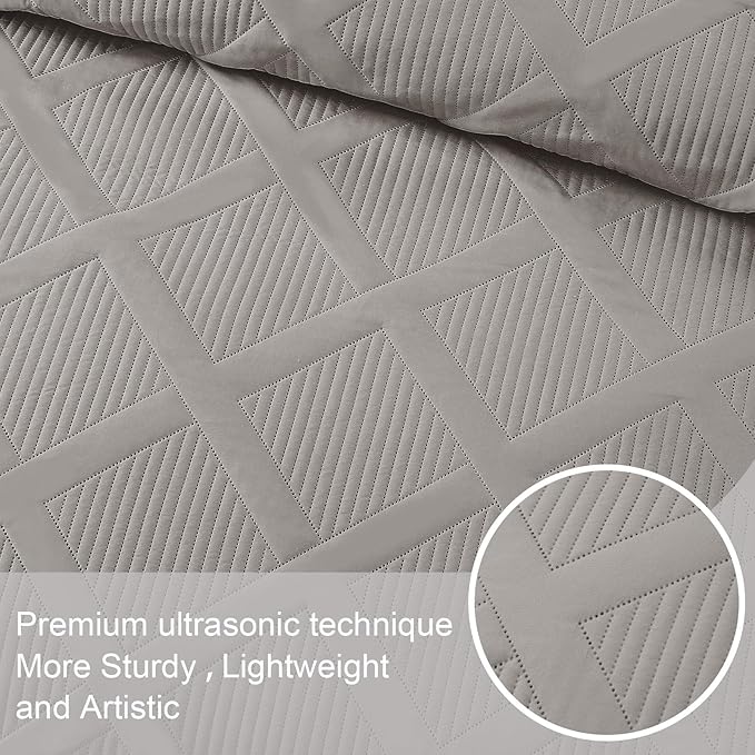 Exclusivo Mezcla Quilt Set Twin Size, 2 Pieces Light Grey Twin Quilt Bedding Set, Lightweight Quilts Soft Bedspreads Modern Striped Coverlets for All Seasons