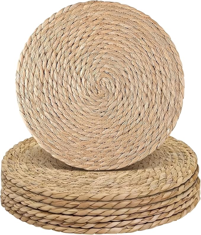 comfoyar Round Hand Woven Placemats Plate Chargers Set of 6, 13Inch Boho Natural Water Hyacinth Braided Place Mats, Heat Resistant Rustic Wicker Rattan Table Mats for Dining Table Farmhouse Decoration