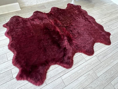 Free Shape Luxury Soft Fluffy Shag Area Rug Octo 8 Pelts 6'x8',180x240 cm - Vegan Fur Ultra Soft Indoor Carpet Nursery Rugs for Bedroom Home Decor, Burgundy