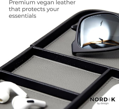 Nordik Leather Valet Tray - Pebble Black - 9.5 x 7.9 Inch Medium Vegan Leather Tray - Stylish Nightstand Organizer for Men - Modern Bedside Caddy - EDC Catchall for Key Watch Wallet Jewellery