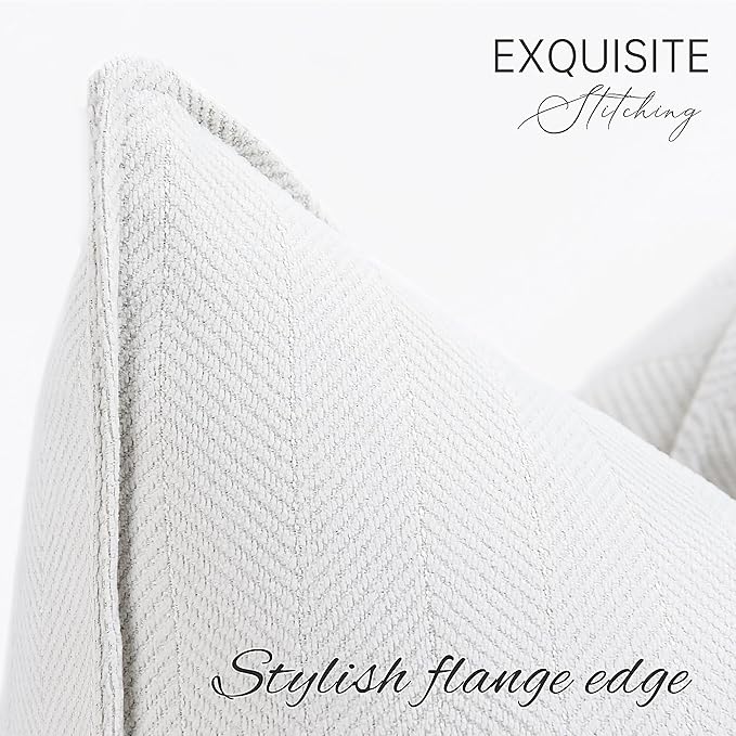 ZWJD Cream Pillow Covers 16x16 Set of 2 Chenille Throw Pillow Covers with Elegant Design Soft and Luxurious Decorative Throw Pillows for Couch, Bed, and Home Decor