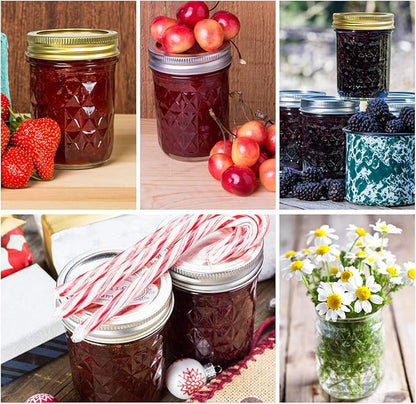 SPANLA Mason Jars 8 oz, 24 Pack Canning Jars 8 oz Half Pint Glass jars with Regular Lids and Bands, Small Mason Jars with Lids Ideal for Jelly Jam Honey Wedding Favors Shower Favors Food
