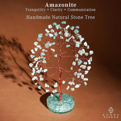 Crystal Tree for Home and Office Decor, Amazonite Chakra Healing Stones Handmade Feng Shui Bonsai Tree of Life for Positive Energy, Money, Good Luck, Christmas Decor, Birthday Gifts for Women, Mom