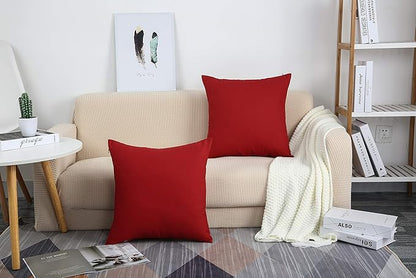 TangDepot Handmade Decorative Solid 100% Cotton Canvas Throw Pillow Covers/Pillow Shams, (16"x16", Deep Red)