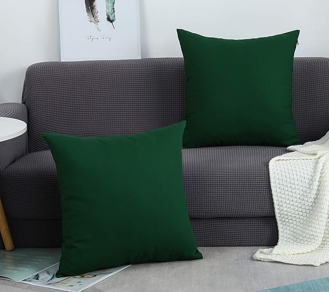 TangDepot Handmade Decorative Solid 100% Cotton Canvas Throw Pillow Covers/Cushion Covers, 45 Colors Available - (20" x20" , Deep Green, 2 Count (Pack of 1))