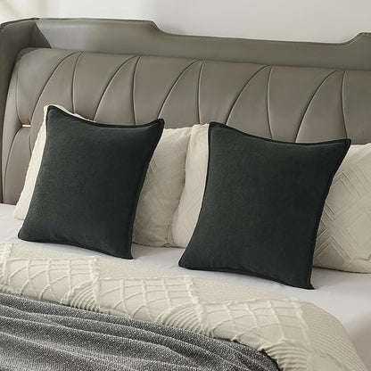 FUTEI Black Chenille Throw Pillow Covers 16x16 Inch Set of 2,Edges Double-Stitched Cushion Cases,Modern Home Decor for Couch Living Room