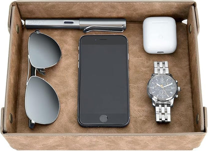CASIRENA Father's Day Gifts Faux Leather Valet Tray Organizer for Men - Catch-All Tray for Entryway Table Key, Wallet, Watch, Coin Change, Phone, Dresser EDC Dump Jewelry, Bedside Nightstand Desk-top