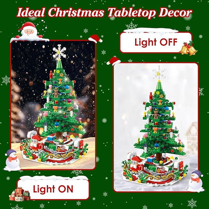 701 Pcs Christmas Tree Building Toy: 24-Day Advent Calendar, 30 LED Warm Lights (USB), Santa Ornaments & Snowflake Topper - Educational Blocks for Kids 3-6, Tabletop Decor