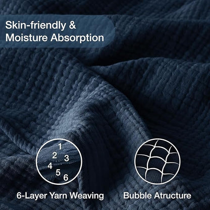 100% Cotton Muslin Blanket 50" x 60", Breathable and Lightweight Cotton Throw Blankets for Couch, Soft Cooling Summer Gauze Blanket for Adults All Season, Navy Blue