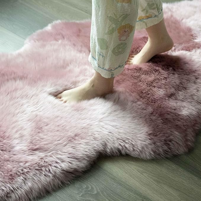 Sheepskin Rug-Natural Silky Soft New Zealand Lamb Rug Throw Versatile As Fluffy Sofa Pad, Sheepskin for Bedroom, Living Room, Children's Rooms.(2×6 Feet, Misty Pink)