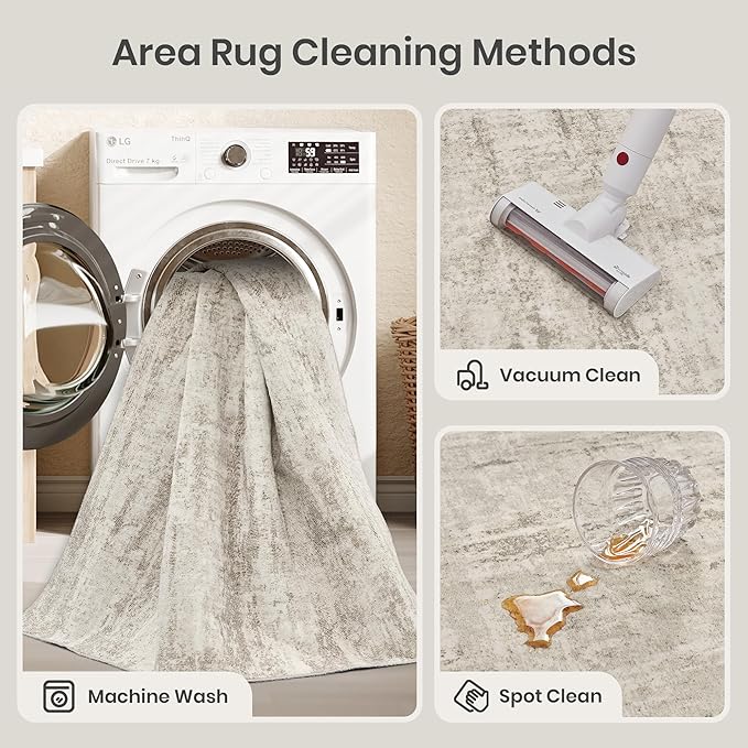 Valenrug Washable Rug 5x7 - Stain Resistant 5x7 Area Rugs for Living Room, Non Slip Backing Printed Rugs for Bedroom, Folable Machine Washable Area Rug(Beige,5'x7')