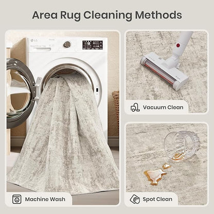 Valenrug Washable Rug 8x10 - Stain Resistant 8x10 Area Rugs for Living Room, Non Slip Backing Printed Rugs for Bedroom, Folable Machine Washable Area Rug(Beige,8'x10')