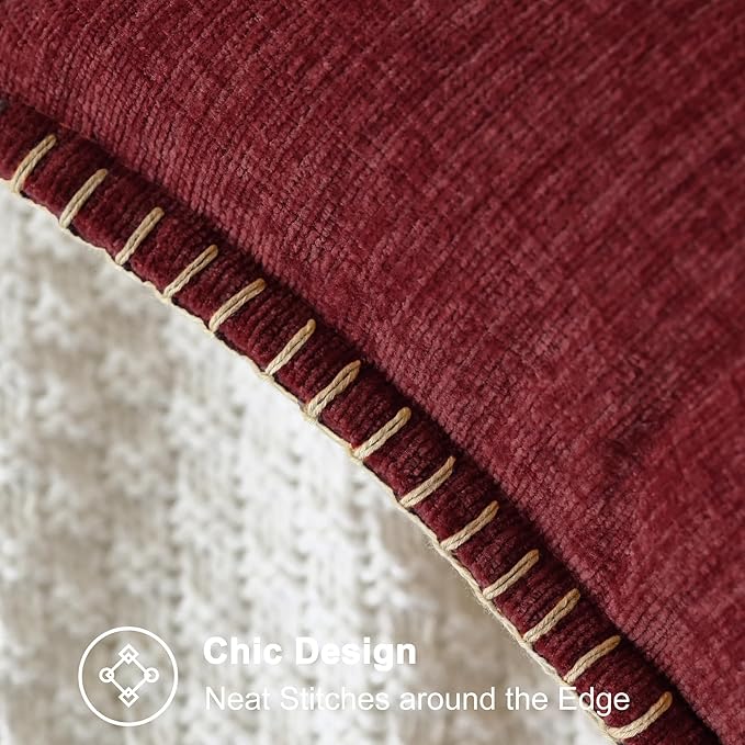 CaliTime Christmas Throw Pillow Covers Decorative 12 X 20 Inches Pack of 2 Cotton Thread Stitching Edges Solid Dyed Soft Chenille Cushion Cases for Couch Sofa Bed Living Room Farmhouse Burgundy