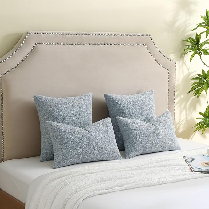 FUTEI Pack of 2 Dusty Blue Decorative Throw Pillow Covers 16x16 Inch Soft Cozy Solid Boucle Textured Cushion Case,Modern Home Decor for Couch Bed Living Room