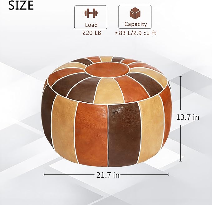 Thgonwid Unstuffed Moroccan Storage Pouf Foot Stool Ottoman Seat Handmade Faux Leather Bean Bag Floor Chair Foot Rest for Living Room, Bedroom or Balcony (Multi Color)