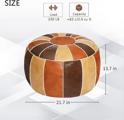 Thgonwid Unstuffed Moroccan Storage Pouf Foot Stool Ottoman Seat Handmade Faux Leather Bean Bag Floor Chair Foot Rest for Living Room, Bedroom or Balcony (Multi Color)