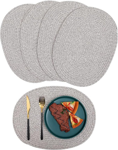 Oval Placemats Set of 4, Woven Placemats Rattan Placemats 12x16 inches Cotton Wicker Placemats Farmhouse Boho Circle Braided Heat Resistant Outdoor Placemats Patio Table Place Mats (Mix Brown)