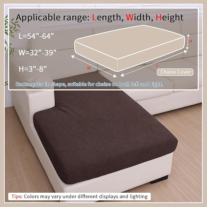 hyha Waterproof Couch Cushion Covers for Sectional Sofa, Sofa Slipcover Washable, Sectional Chaise Lounge Couch Covers L Shape for Pets with Elastic Bottom(Chaise, Chocolate)