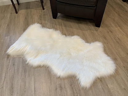 LAMBZY Faux Sheepskin Super Soft Hypoallergenic Silky Shag Rug for Living Room, Kids Room, Sofa (Single and a Half 2'x4'6", White)