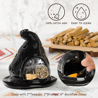 ZenBless 4 in 1 Witchcraft Supplies Ceramic Incense Holder Burner for Palo Santo, Sage, Candle and Backflow Waterfall with Free Backflow Incense Cones,Wiccan Altar Tools(tarot divination)