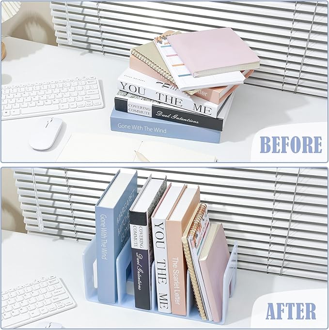 BAYTORY 2Pcs Acrylic File Holder Purse Organizer, Sturdy Desktop File Sorter Organizer, Binder Shelf for Office Desk Kitchen Shelf Closet (Blue)